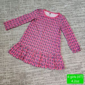 Tea Collection floral long sleeve ruffle dress pink blue cotton size 4